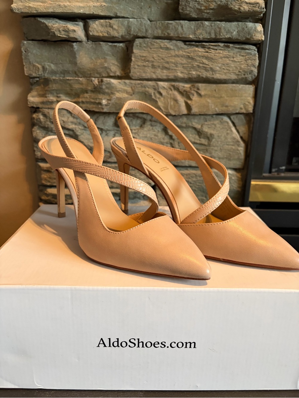 Aldo Nude Pointed Leather Slingback Heels